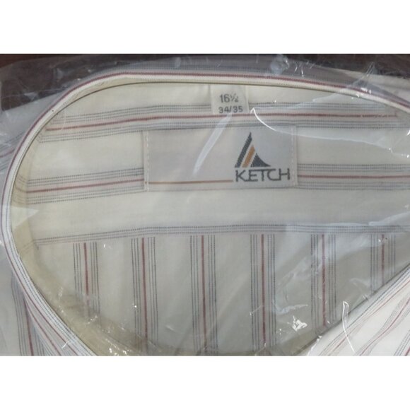 Ketch Mens Striped Button-Down Shirt 16/34-35 Single Needle Tailoring Polyester/ - Picture 6 of 6